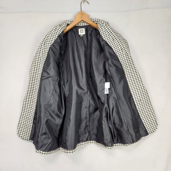 Ann Klein Houndstooth Blazer Women's M Black White Business Statement Open Front - Picture 3 of 9